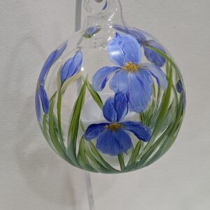 IRISES ON HANGING GLASS GLOBE.